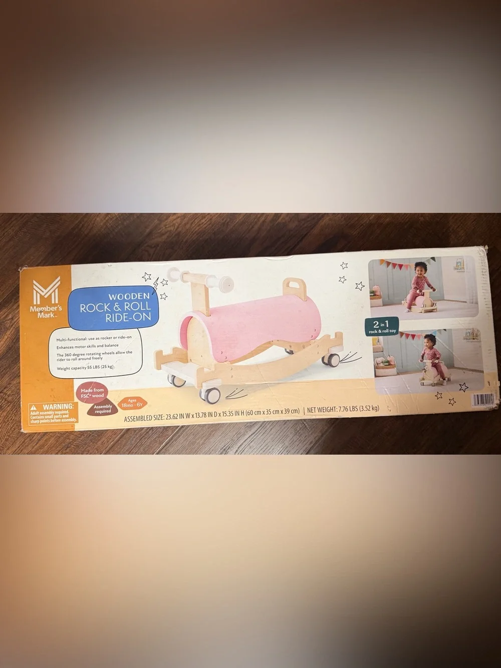 BNIB- 2-in-1 Wooden Pink Ride-On Rocker